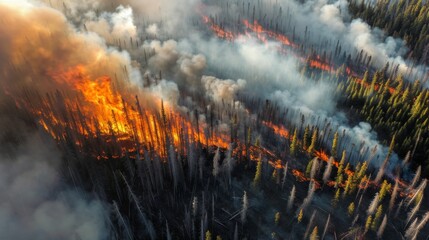 Forest Inferno: Trees Covered in Fire - obrazy, fototapety, plakaty