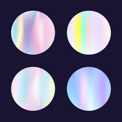 Hologram abstract backgrounds set. Holographic gradient. Bright hologram backdrop. Minimalistic 90s, 80s retro style graphic template for book, annual, mobile interface, web app.