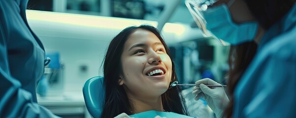 Dentist diagnosing a female client and offering her dental treatment