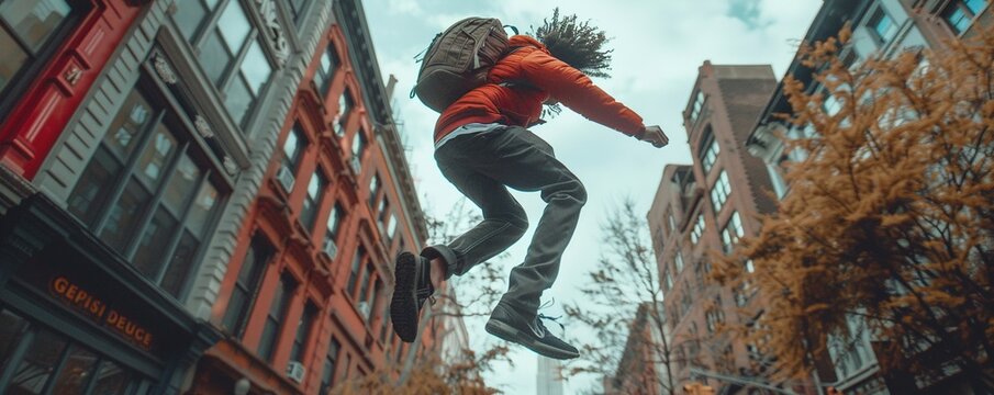 Gen z guy jumps on the street
