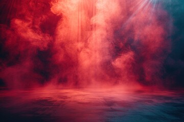 Red smoke stage studio. Abstract fog texture.