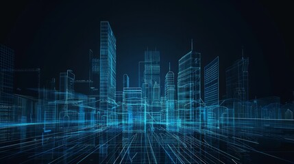 Naklejka premium 3D holographic projection Blue Technology digital city