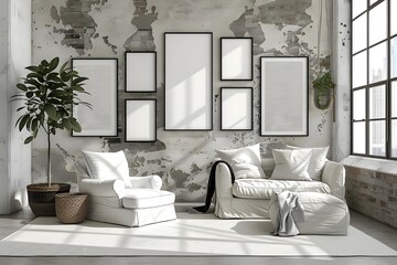 Room mock up, picture frame mock up, minimal style room, posture mock up, white picture frame mock up - obrazy, fototapety, plakaty