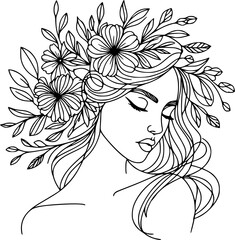 Girl with flowers hand drawn illustration 