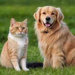  British Shorthair cat and Golden Retriever have formed a strong, affectionate connection.