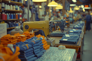 Vintage Industrial Sewing Machine in Textile Factory