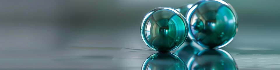 Serene Tranquility: Glass Marbles on Glossy Surface with Soft Reflections
