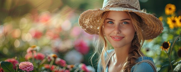 Obraz premium Young female gardener picking flowers outdoors