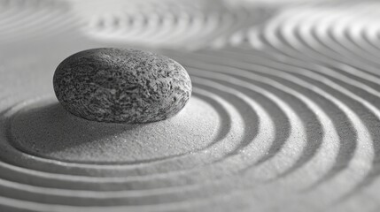 Fototapeta na wymiar Zen Stone on Raked Sand with Concentric Circles