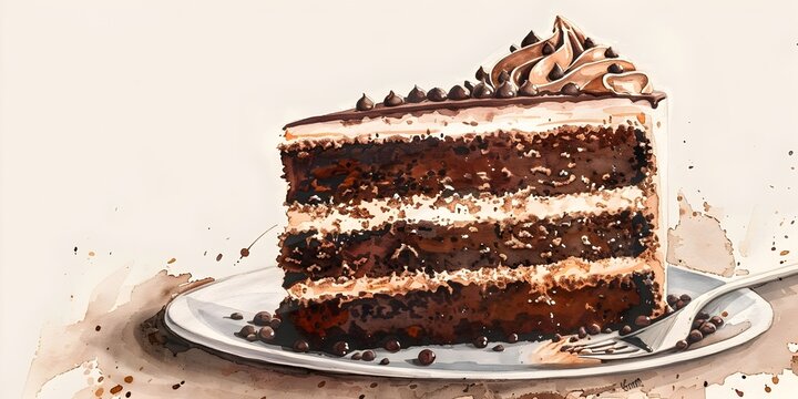 Sumptuous Chocolate Cake Slice with Layered Cream and Indulgent Toppings Ready to Savor and Delight the Senses