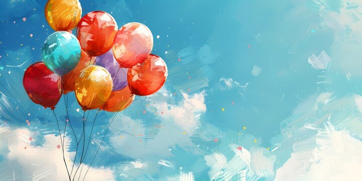 Colorful Balloons Carrying Wishes and Dreams to the Endless Sky on a Special Day