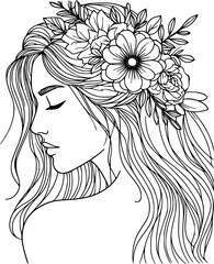 Line  art woman with flowers