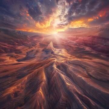 Golden Sunrise Over Majestic Desert Landscape