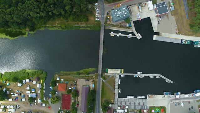 Top Down Port Bridge River Mrzezyno Most Rzeka Rega Aerial View Poland