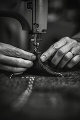 Expert Tailor at Work on Sewing Machine - Craftsmanship and Fashion Detail