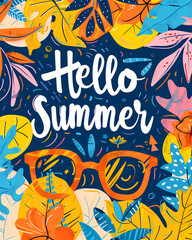 Pop colors Summer banner in doodle style design