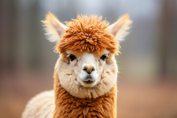 Fototapeta premium Majestic Alpaca Portrait with Fluffy Wool in Natural Setting