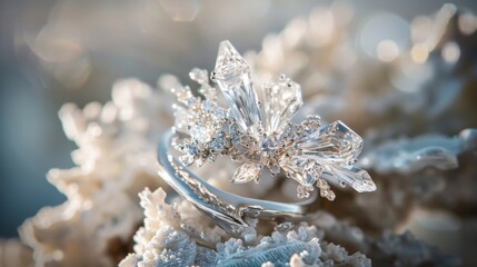 Close-up of Sparkling Diamond Ring on Frosty Surface