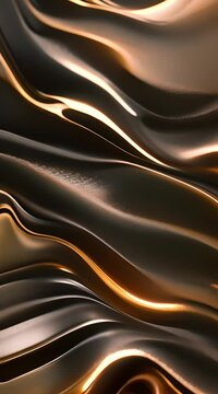 Moving Waves in gold and black, 3D Vertical Background Video