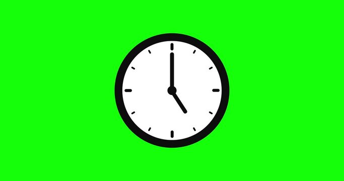 Simple icon watch animation on green background. Clock Counting Down 24 Hour Day. 4K resolution animation of clock with moving arrows.