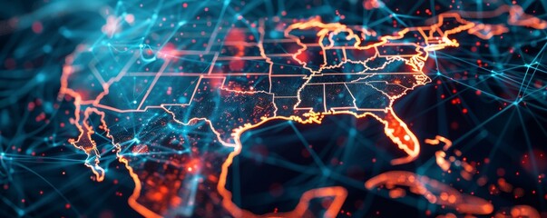 Digital network across north america map