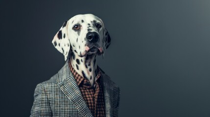 Dapper dalmatian: a stylish dog in tweed jacket - obrazy, fototapety, plakaty