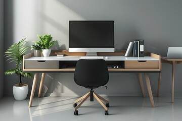 A computer sitting on top of a wooden desk - Powered by Adobe