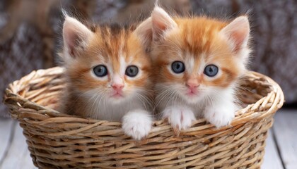 Fototapeta na wymiar cute kittens in a wicker basket 