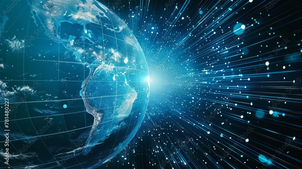 Poster abstract image of earth with glowing network lines representing global communication