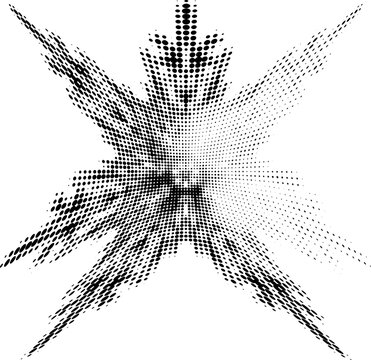 Halftone polka dot star with a raised central part. Selecting the right sector for copying text or logo symbol. Emission of rays from the center. For brand, trademarks. Vector.