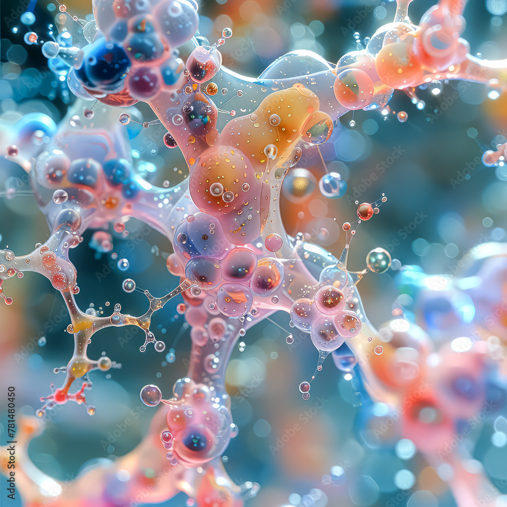 Poster the image is a representation of a nerve cell, with the cell's structure and the glowing effect givi