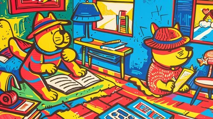Obraz na płótnie Canvas A dog and cat duo solving random, neighborhood mysteries, furry detectives