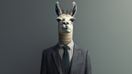 Fototapeta premium Creative representation of a llama wearing a business suit