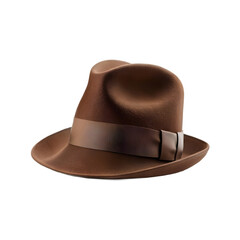 Brown trilby with a feather on a transparent background, PNG Format