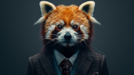 Distinguished red panda in business attire