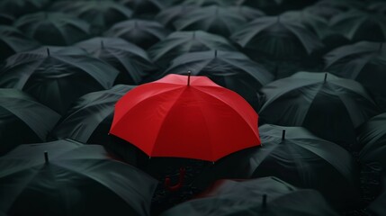Stand out in a crowd - red umbrella among black