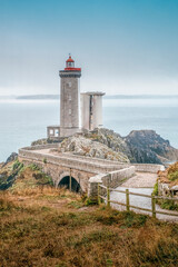 The lighthouse of Petit Minou, located on the coast of the Iroise Sea, is a maritime icon and a historical monument of Brittany. In Plouzane, Brittany, France