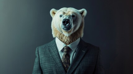 Surreal business polar bear portrait - obrazy, fototapety, plakaty