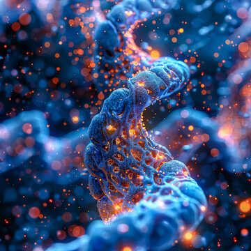 A scientific illustration showing the double helix structure of DNA, with two intertwined strands labeled as sugar-phosphate backbones and nitrogen bases.