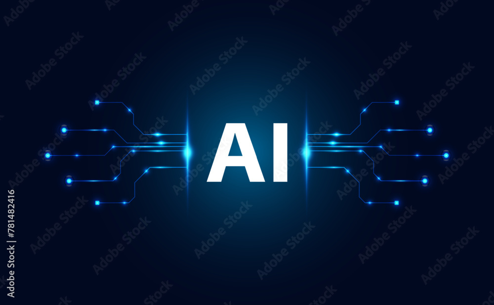 Poster abstract technology ai computing chipset on circuit board concept working data of artificial intelli