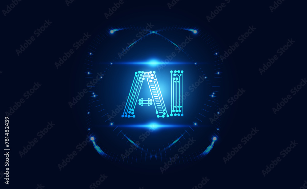 Poster abstract technology ai computing chipset on circuit board concept working data of artificial intelli