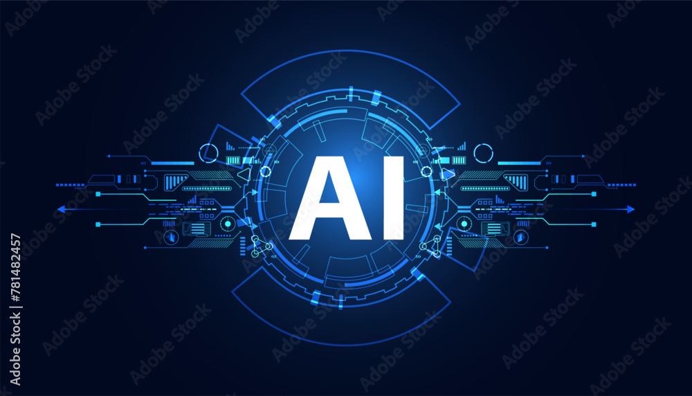 Poster abstract technology ai computing chipset on circuit board concept working data of artificial intelli