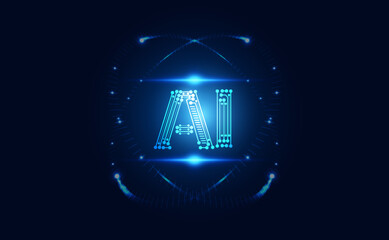 Abstract technology Ai computing chipset on circuit board concept working data of Artificial intelligence and futuristic digital for future on dark blue background.	