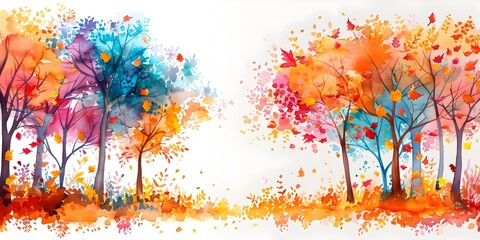 Enchanting Autumnal Woodland A Vibrant Watercolor Fairytale Landscape