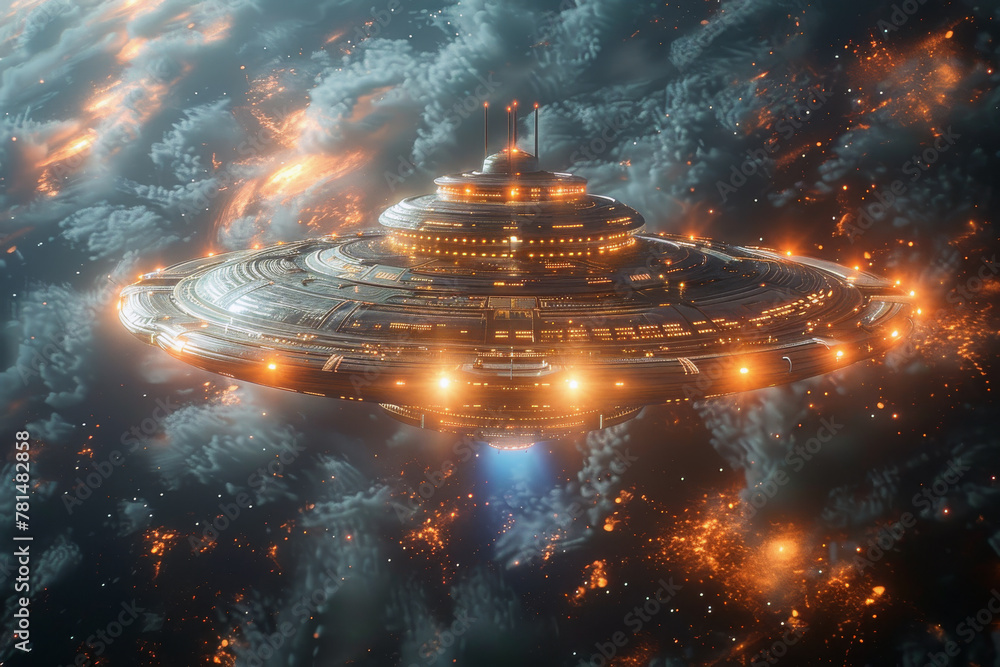 Canvas Prints a ufo flying in the earth's atmosphere. unidentified flying object concept.