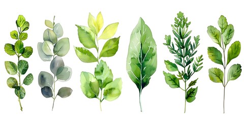 Watercolor Medicinal Herb Leaf Showcasing Healing Properties on White Background - obrazy, fototapety, plakaty