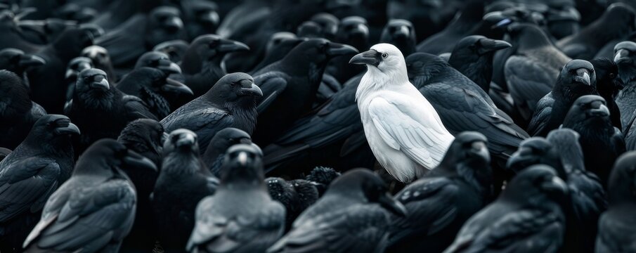 Stand out in the crowd - white crow among black