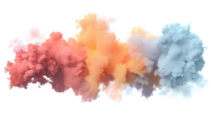Multi colored smoke bomb explosion emitting on white background