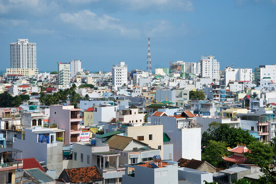 NATRANG, VIETNAM - JANUARY 01, 2016: Nha Trang cityscape. View from the terrace of Long Shon Temple