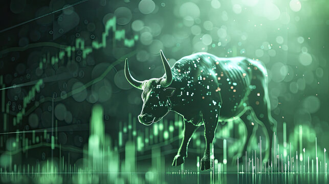 Stock market bull market trading Up trend of graph green background rising price